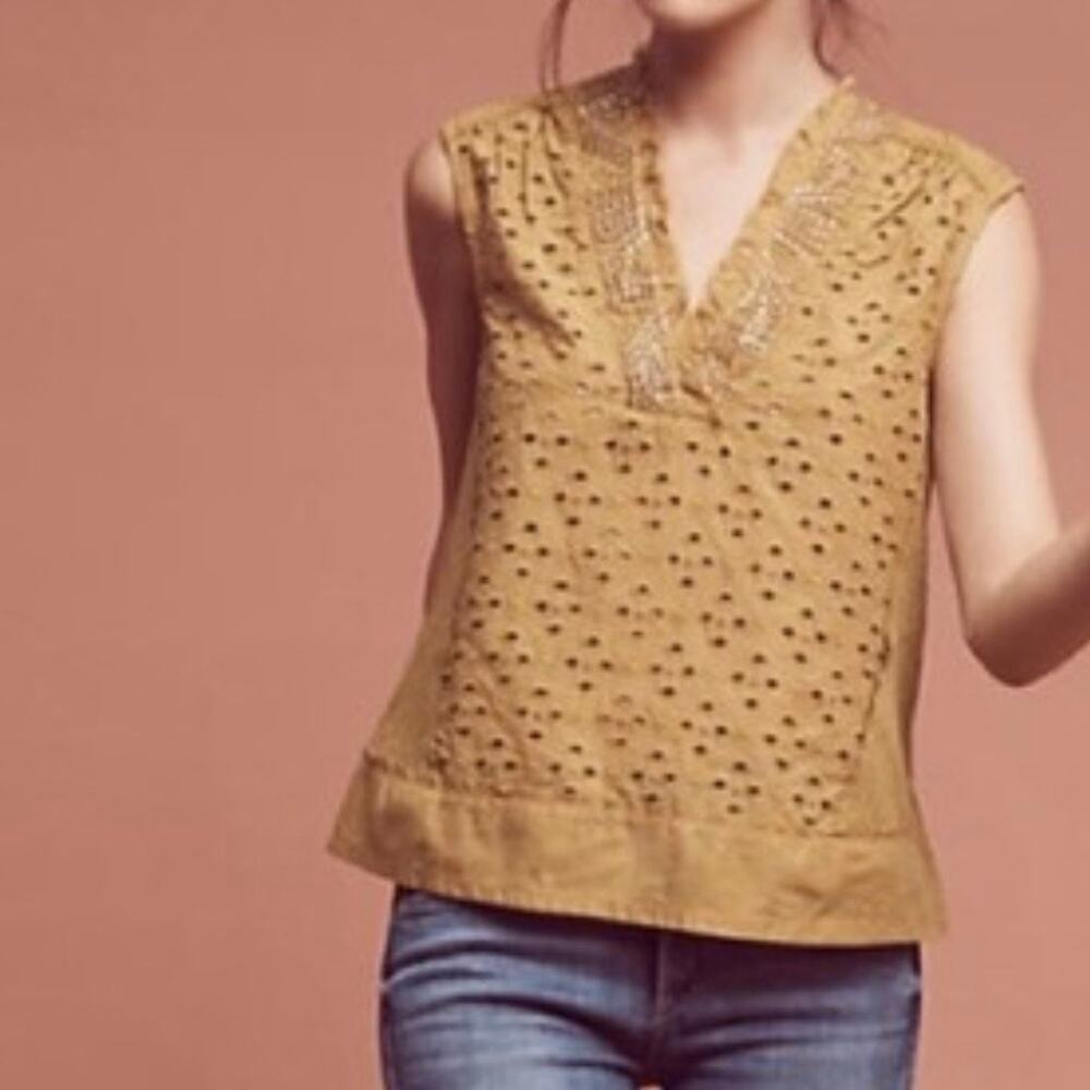 Akemi + Kin Anthropologie Eyelet Embroidered V Neck Tank Top XS